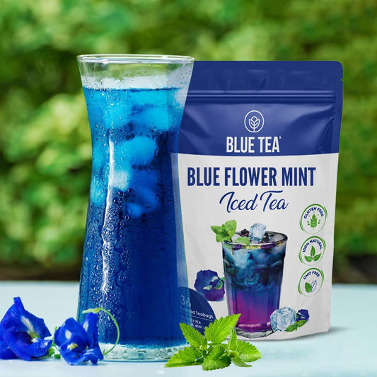 Blue Tea - Butterfly Pea Flower Mint Iced Tea - 36 Tea Bags | Refreshing Blend | Anti-Oxidant - Flower Based - Herbal Tea - Caffeine-Free - Natural Ingredients - Non-Gmo - Vegan | Ziplock Packaging