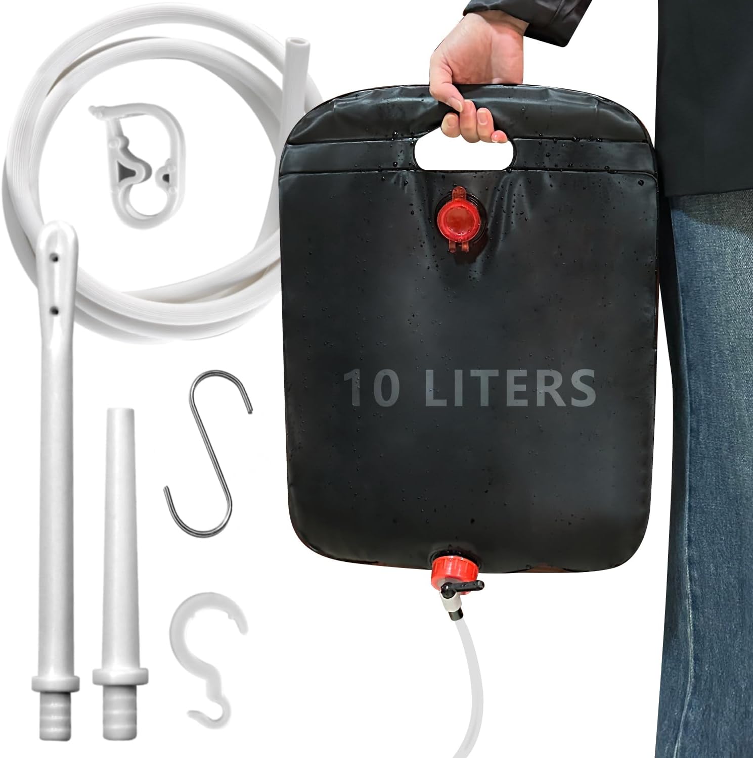 10L Super-large Capacity Enema Bag ?Coffee Enema Bag Kit with 5.0 ft. Long Silicone Hose ,2 Multi-Size Reusable Tips, Controlable Water Flow Valve- Coffee, Shower, Douche & Home Adult Enema Kit?Black?