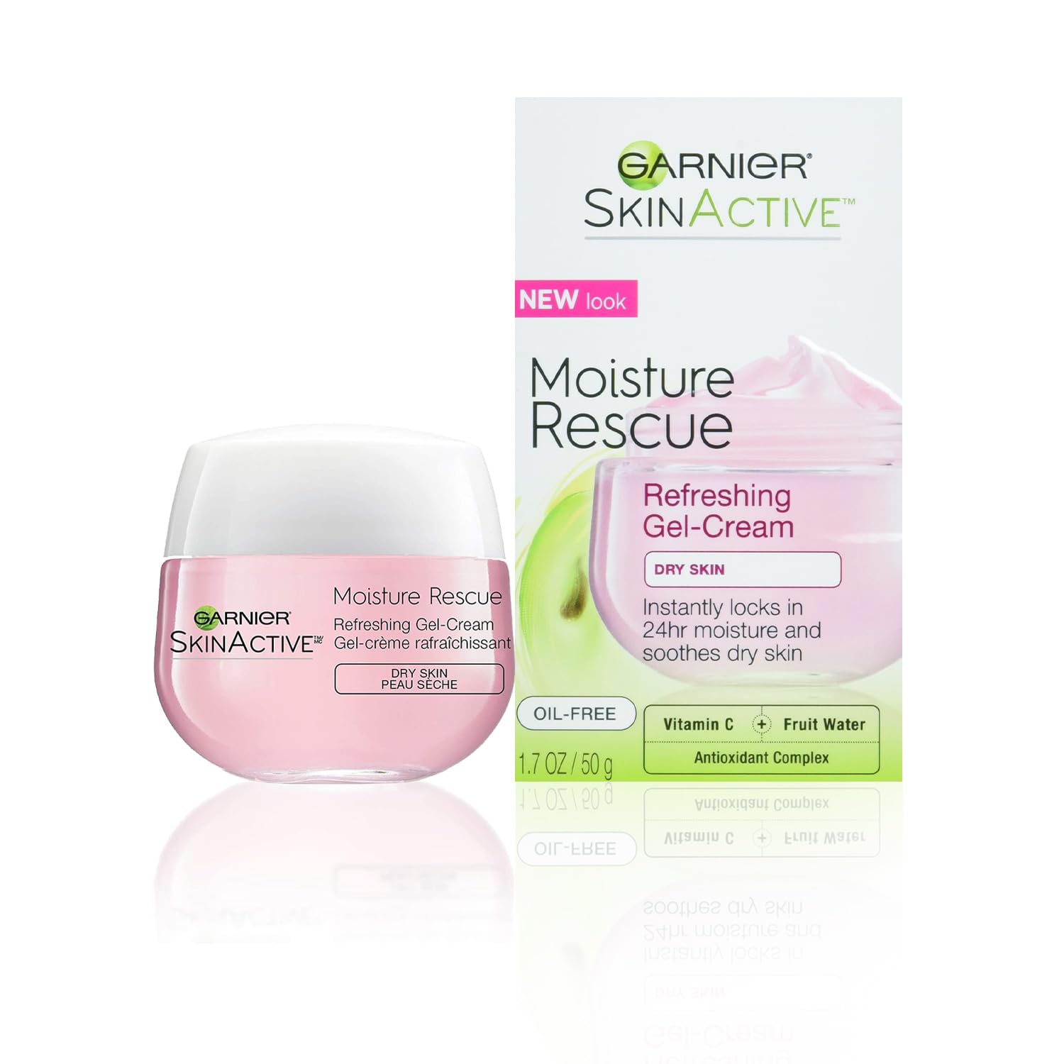 Garnier Skinactive Moisture Rescue Refreshing Gel-Cream For Dry Skin, Oil-Free, 1.7 Oz (50G), 1 Count (Packaging May Vary)