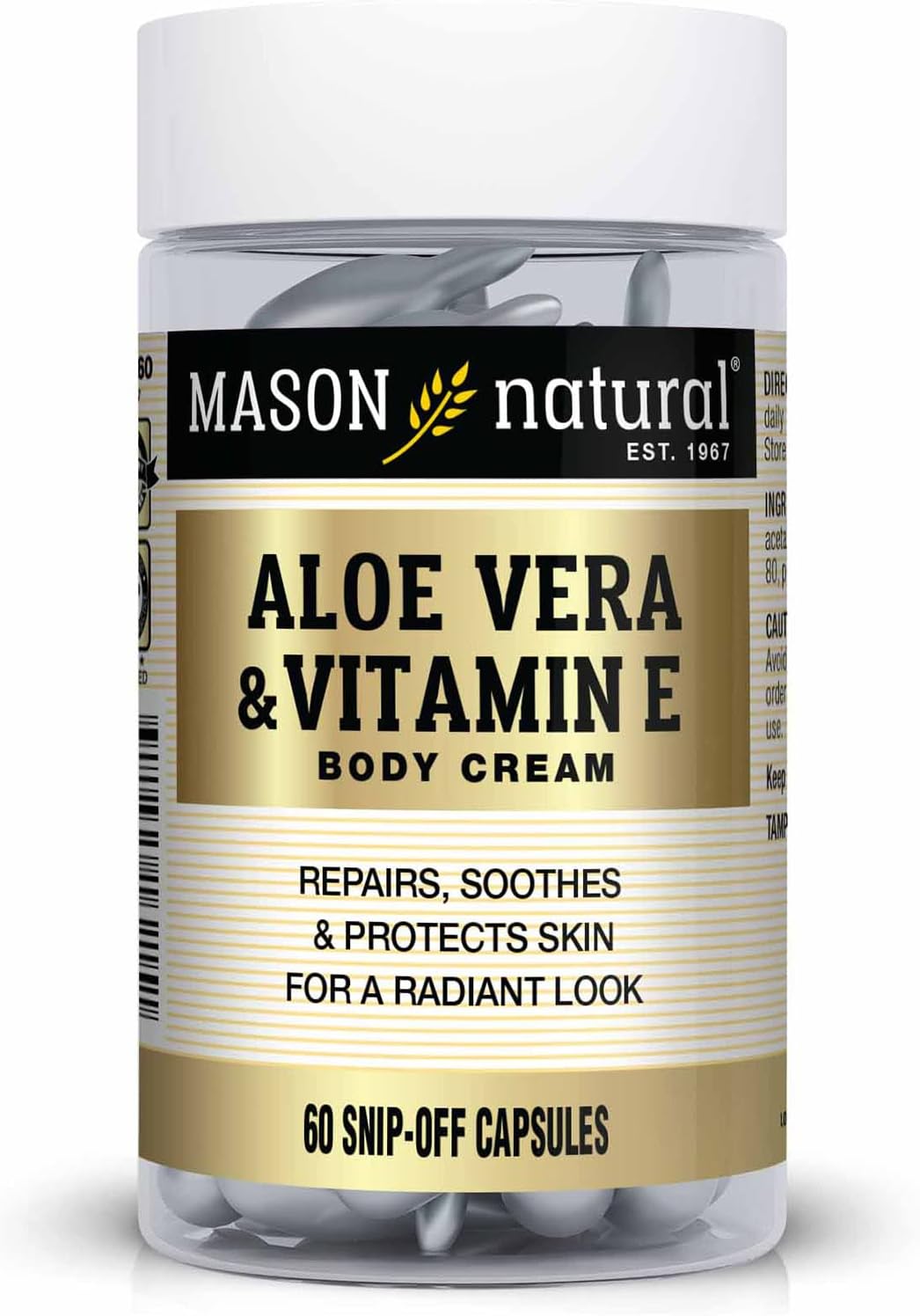 Mason Natural Aloe Vera & Vitamin E Body Cream - Premium Skin Conditioning Formula, Beauty Boosting Skin Care, 60 Snip-Off Caps