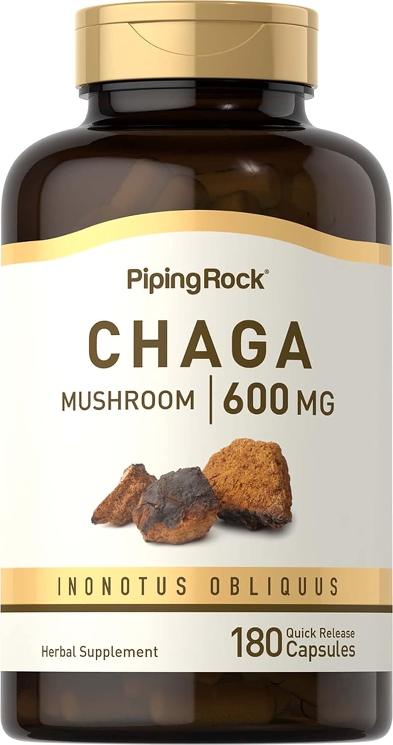 Piping Rock Chaga Mushroom Extract Capsules | 600mg | 180 Count | Herbal Supplement | Non-GMO, Gluten Free