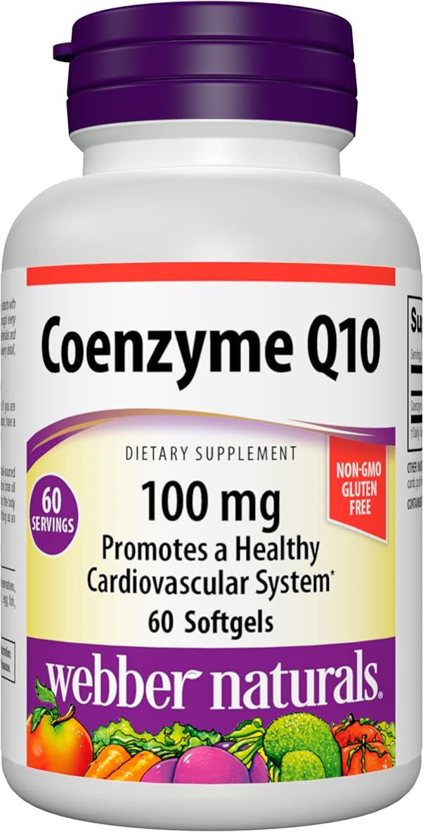 Webber Naturals Coenzyme Q10 (CoQ10) 100mg, High Potency Antioxidant, Non-GMO, Gluten Free, 60 softgels, for Heart Health and Cellular Energy Production