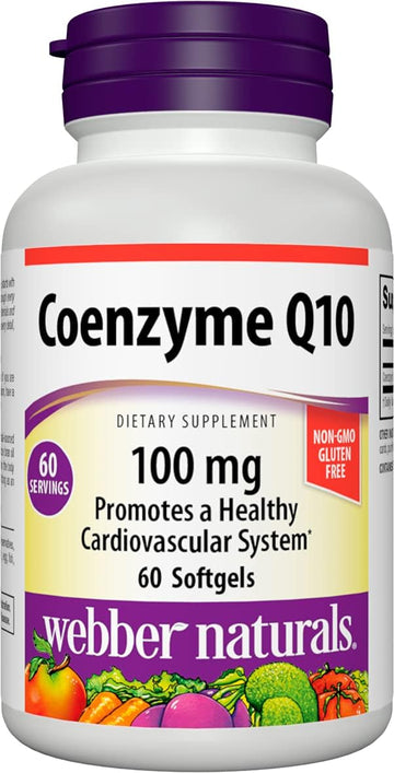 Webber Naturals Coenzyme Q10 (CoQ10) 100mg, High Potency Antioxidant, Non-GMO, Gluten Free, 60 softgels, for Heart Health and Cellular Energy Production