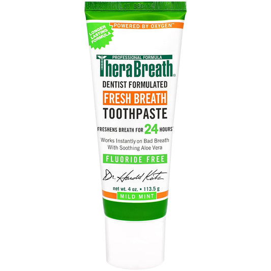 TheraBreath Fresh Breath Dentist Formulated Fluoride Free Toothpaste, Mild Mint, 4 Ounce (Pack of 2), Multi