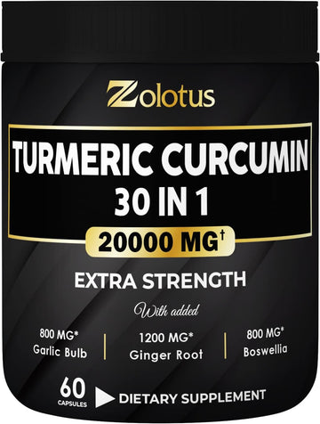 30 in 1 Turmeric Curcumin + Ginger Capsules, 95% Curcuminoids, Equivalent to 20000mg, with Ginger, Ginseng, Garlic Bulb, Bromelain, Moringa, Black Pepper, Joint Inflammatory & Absorption Support