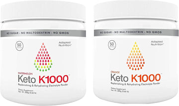 Keto K1000 Electrolyte Powder | Hydration Supplement Drink Mix | 50 Servings | Watermelon, Lighter Stevia Taste | Orange, Lighter Stevia Taste