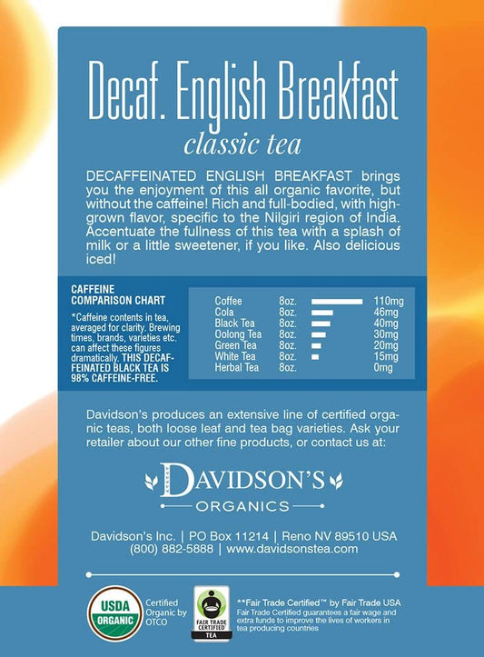 Davidson'S Organics, Decaffeinated English Breakfast, 8-Count Tea Bags, Pack Of 12