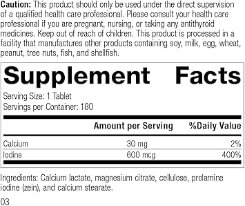 Standard Process Prolamine Iodine - Thyroid Support With Prolamine Iodine, Calcium Lactate, Iodine, Calcium, And Magnesium Citrate - 180 Tablets