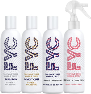 Fyc Curly Hair Care Bundle | 4 X 250Ml – Shampoo, Conditioner, Leave-In & Detangle Spray | Hydrates, Nourishes Scalp & Tames Frizz | Sulphate-Free, Vegan | Salon-Quality For Curly & Coily Hair