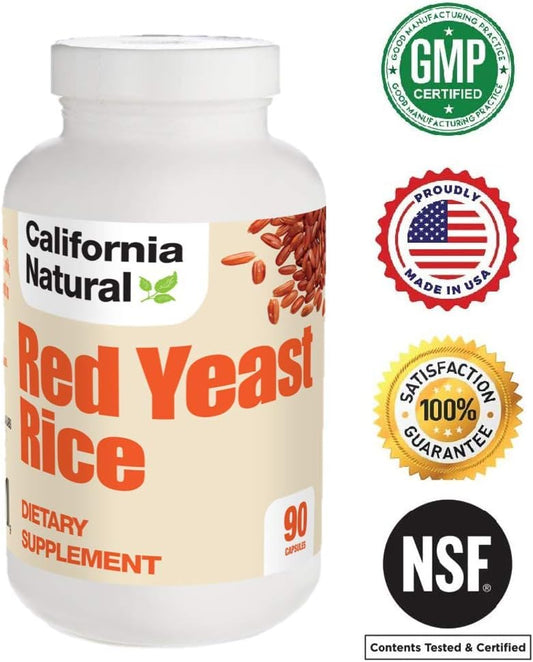 California Natural Red Yeast Rice Extract 600mg Cardiovascular & Heart Health - Support Healthy Cholesterol - High Potency Cholesterol Supplement - Vegetarian - 90 Capsules (Pills)