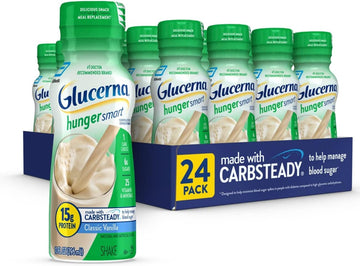 Glucerna Hunger Smart Shake, Diabetic Drink, Blood Sugar Management, 15G Protein, 180 Calories, Classic Vanilla, 10-Fl-Oz Bottle, 24 Count