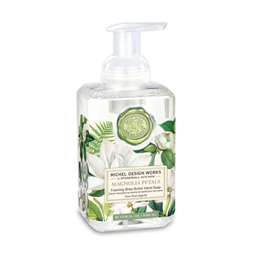 Michel Design Works Foaming Hand Soap 17.8Oz, Magnolia Petals Scent And Design, Shea Butter And Aloe Vera Blend, Beautiful Square Container With Pump