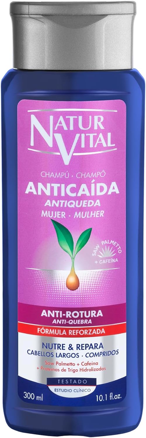 Naturvital Anti-Breakage Hair Loss Shampoo For Long Hair | Paraben And Silicone Free | With Saw Palmetto + Ginseng + Caffeine - 300 Ml