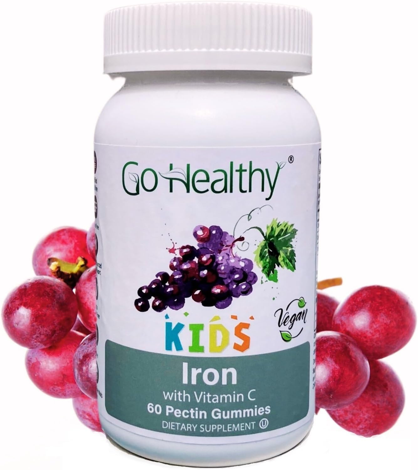 Go Healthy Iron Gummies for Kids, Vegetarian, Vegan, Non-GMO, Gluten Free, Kosher & Halal - 30 Servings