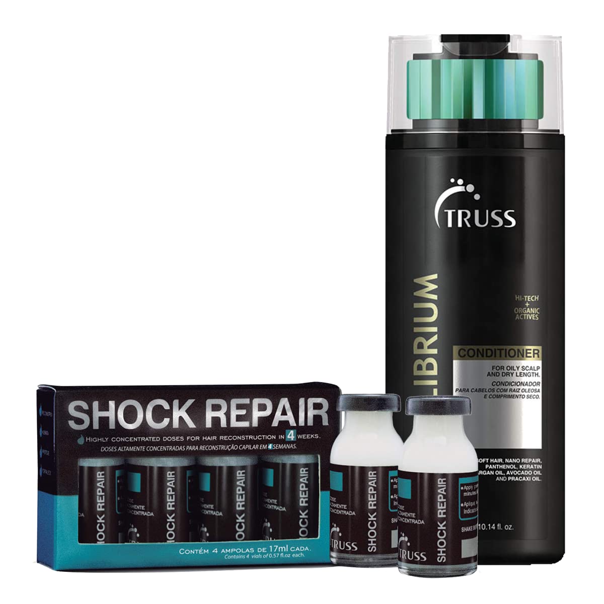 Truss Shock Repair Hair Treatment 4 Week Supply Bundle With Equilibrium Conditioner For Oily Scalp