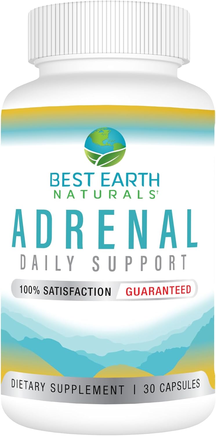Best Earth Naturals - Adrenal Support For Adults - Holy Basil, B C Vitamins, L-Tyrosine, Rhodiola Rosea Root, Ashwagandha Supplements For Cortisol Manager Support - 30 Day Supply