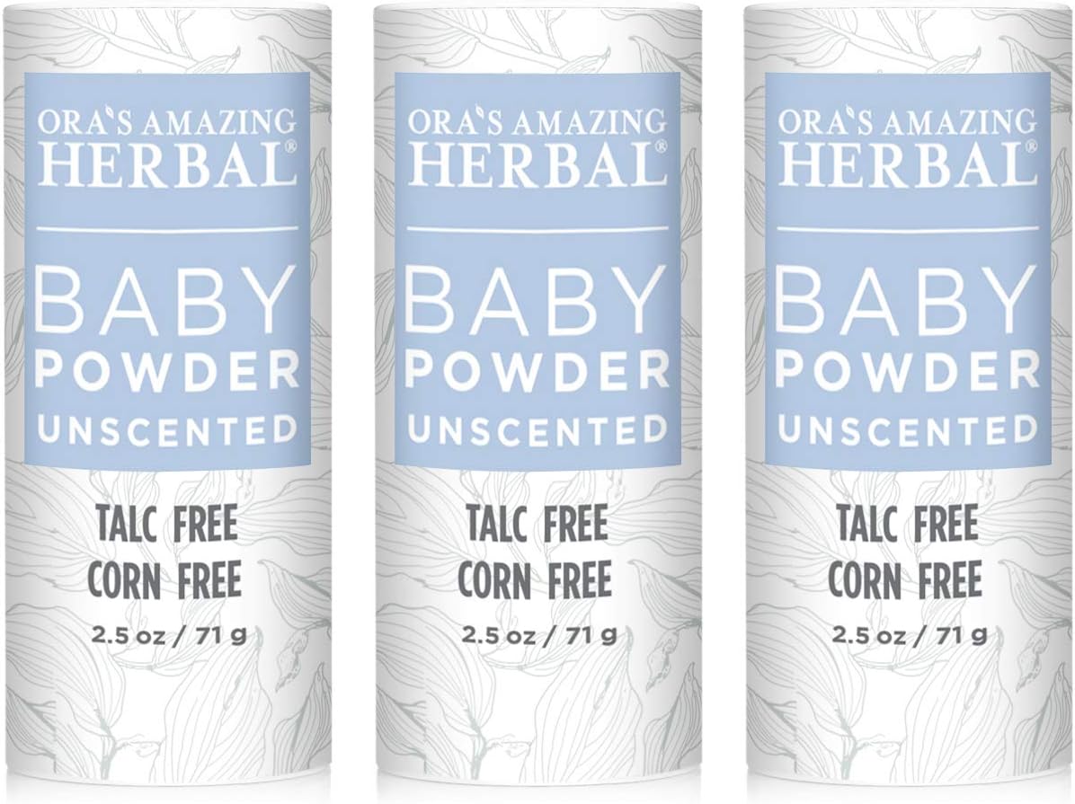 Ora's Amazing Herbal Talc-Free Grain-Free Gluten-Free Corn-Free Baby Powder 2.5oz … (Unscented 3 Pack)