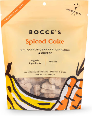 Bocce'S Bakery All-Natural, Small Batch, Organic Dog Treats, Spiced Cake Biscuits, Wheat-Free, Limited-Ingredient, Made In The Usa With 100% Recyclable Packaging, 12 Oz Bag (Dg-Bc-Scc)