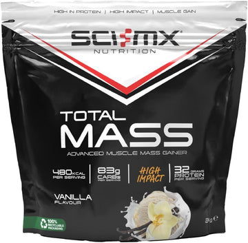 Sci-Mx Total Mass - Advanced Muscle Mass Gainer Protein Powder - Muscle Growth & Weight Gain In Vanilla • 32G Protein + 480 Calories Per Serving • Non-Gmo • 2Kg