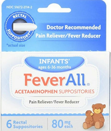 FeverAll Infants Acetaminophen Suppositories 6 Rectal Suppositories 80mg each (Pack of 2) : Health & Household