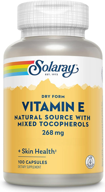 Solaray Vitamin E 400 Iu (268Mg), Dry Form - Natural Source, Mixed Tocopherols Vitamin E - Antioxidant Supplement, Pms And Menopause Support - 60-Day Guarantee, Lab Verified - 100 Serv, 100 Capsules