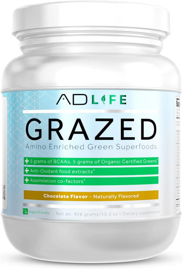 Project AD Life Grazed Amino Enriched Green Superfoods, 5 Grams of BCAA, 5 Grams of Organic Certified Greens, Anti-Oxidant Food Extracts (30 Servings, Chocolate)