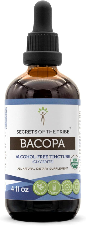 Secrets of the Tribe Bacopa USDA Organic | Alcohol-Free Extract, High-Potency Herbal Drops | Made from 100% Certified Organic Bacopa (Bacopa Monnieri) Dried Herb (4 oz)