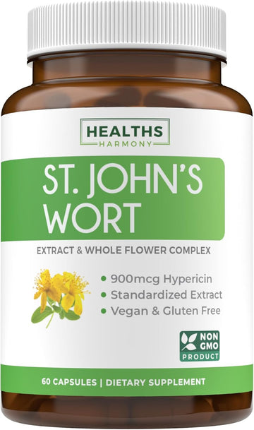 St John'S Wort Capsules - Powerful & Potent Saint John'S Wort Extract & Whole Herb Complex Standardized To 900Mcg Hypericin For Balancing Daily Mood Support - Vegan Non-Gmo & Lab Verified (120 Caps)