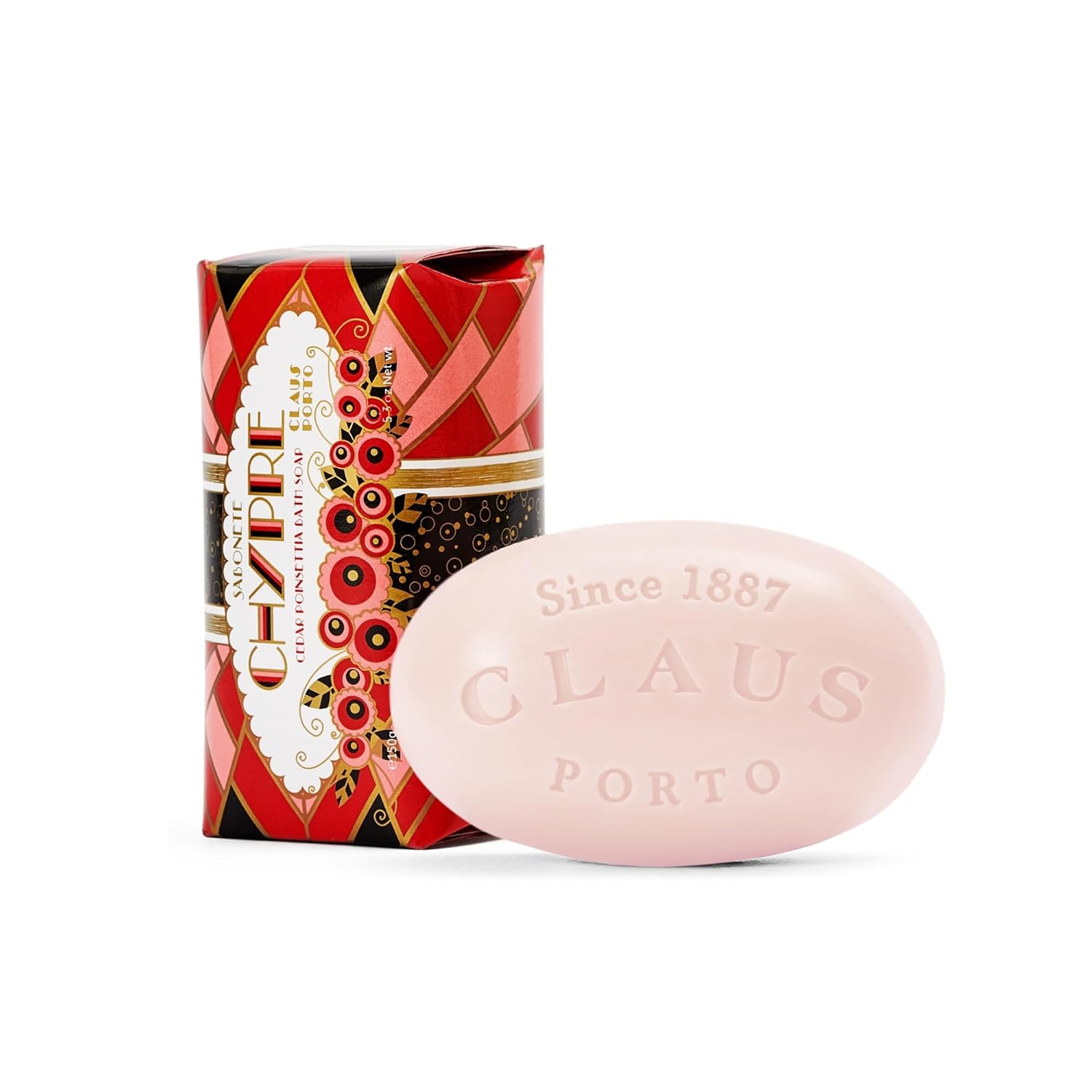 Claus Porto - Chypre Cedar Poinsettia Body Soap For Men + Women | Floral, Cleansing, Nourishing | Handcrafted, Aromatic, Delicate (150G | 5.3 Oz) : Beauty & Personal Care