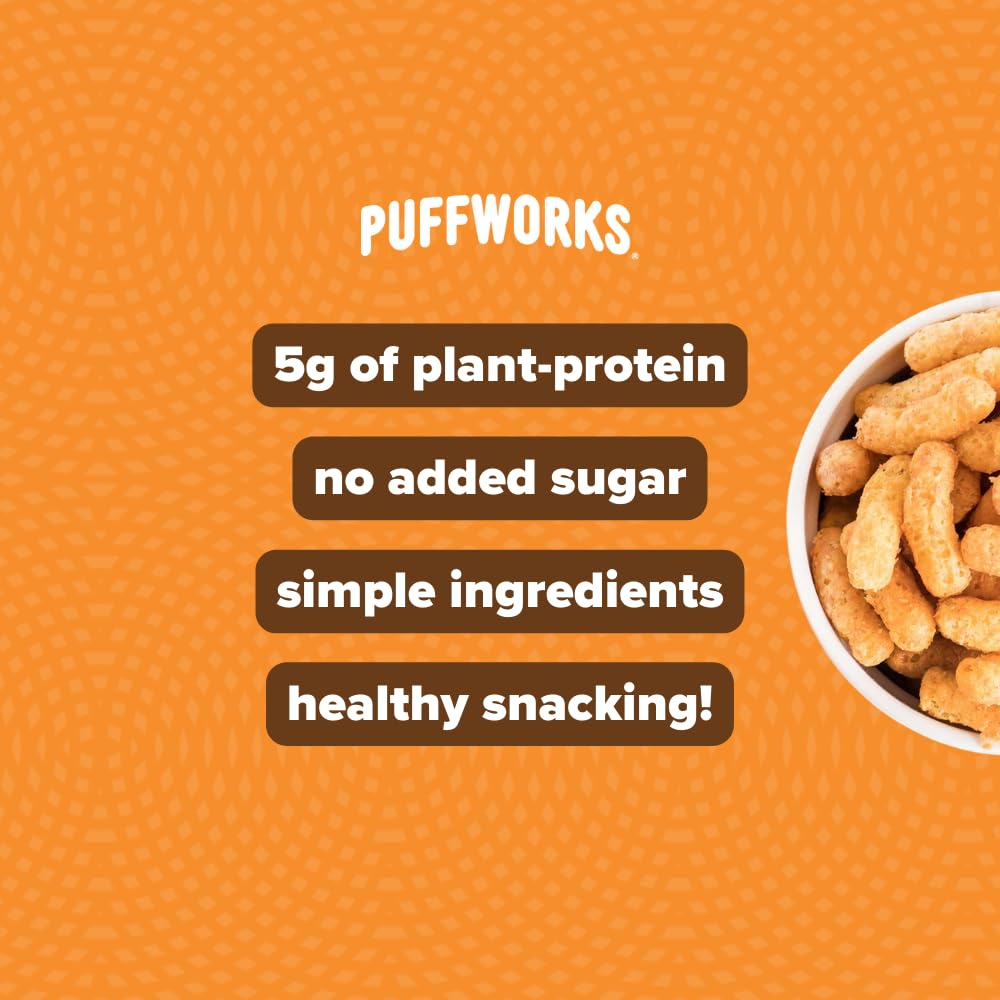 Puffworks Original Organic Peanut Butter Puffs, 1.2 Ounce (Pack of 6), Plant-Based Protein Snack, Gluten- and Rice-Free, Vegan, Kosher