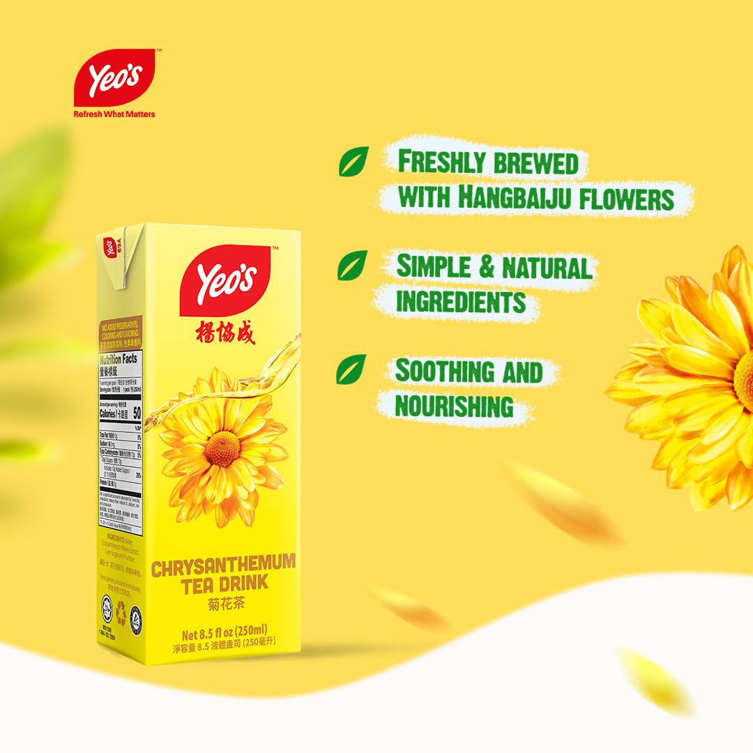 Yeo'S Chrysanthemum Tea Drink, Lightly Infused Healthy Tea, Refreshing Asian Drinks, Natural, No Added Preservatives, 250Ml - 24 Pack