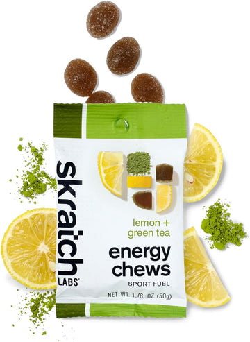 Skratch Labs Energy Chews | Energy Gummies For Running, Cycling, And Sports Preformance | Energy Gel Alternative | Matcha + Lemon (10 Pack) | Gluten Free, Vegan