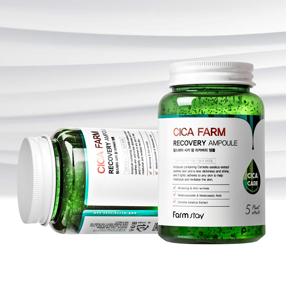 Farmstay Cica Farm Recovery Ampoule 8.45 Fl Oz/ 250Ml, Hydrating, Calming Gel Ampoule With Vitamin Capsules