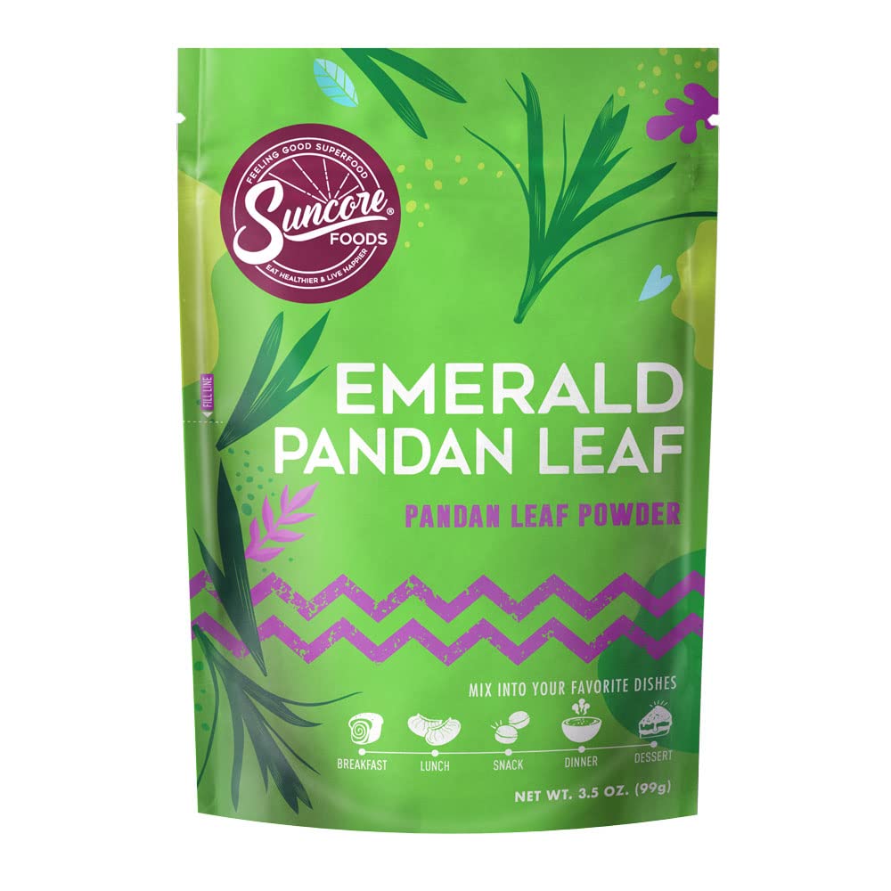 Suncore Foods Emerald Pandan Leaf Powder, Green Food Coloring Powder, Gluten-Free, Non-GMO, 3.5oz (1 Pack)