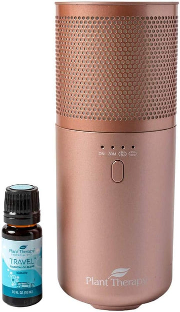 Plant Therapy Rose Gold Portable Diffuser Travel Pack, Includes The Travel Essential Oil Blend 10 Ml (1/3 Oz) 100% Pure, Undiluted, Natural Aromatherapy, Therapeutic Grade