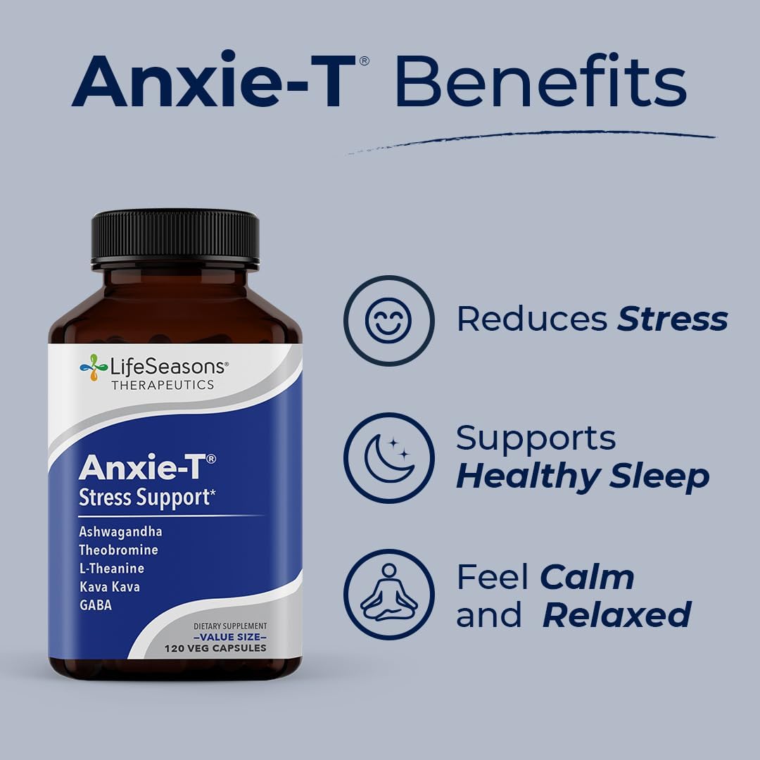 Anxie-T - Stress Relief Supplement - Supports Mood & Mental Focus - Feel Calm and Relaxed - Eases Tension & Nervousness - Ashwagandha, Kava Kava, GABA & L-Theanine - 120 Capsules : Health & Household