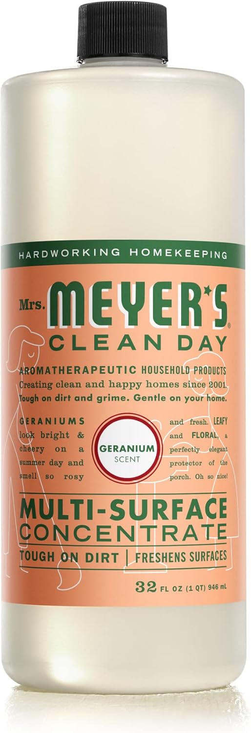 Mrs. Meyer'S Clean Day Multi-Surface Cleaner Concentrate, Use To Clean Floors, Tile, Counters, Geranium, 32 Fl. Oz