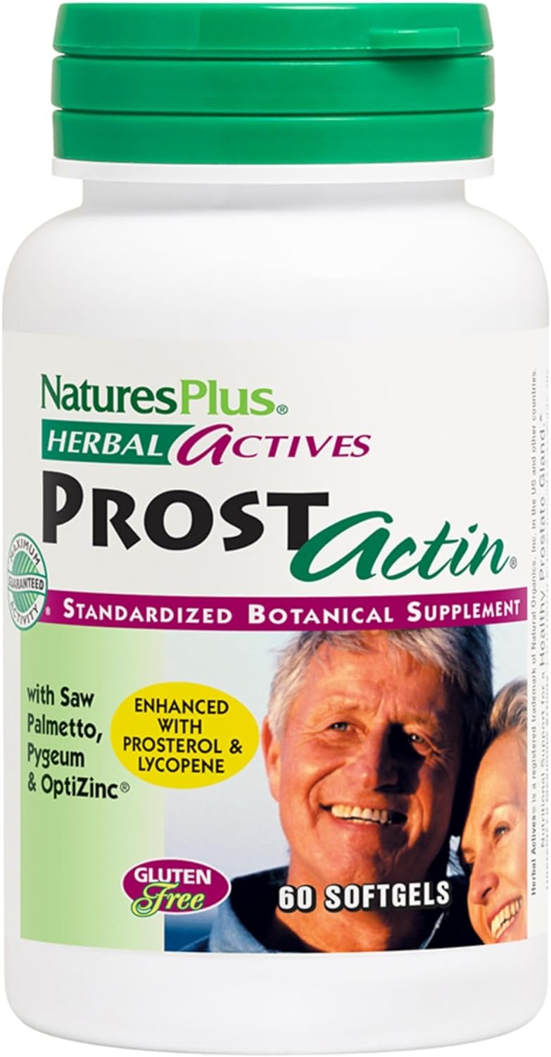 NaturesPlus Herbal Actives ProstActin - 200 iu Vitamin E, 60 Softgels - Healthy Prostate Gland Support, with Saw Palmetto, Pygeum & Pumpkin Seed Oil - Gluten-Free - 30 Servings