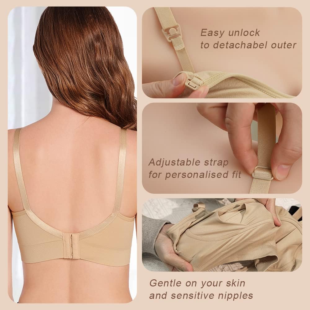 haakaa Pumping Bra Hands Free 3-in-1 Nursing Bras for Breastfeeding, Adjustable Wireless Comfortable Breast Feeding Bras, Suitable for Medela,Lansinoh,Philips Avent,Spectra etc(1 Pack, Beige,X-Large) : Clothing, Shoes & Jewelry