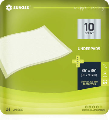 SUNKISS TrustPlus 90 x 90 cm Disposable Incontinence Underpads, Absorbent Bed Pads for Adult and Elder, Furniture Protectors, Overnight Leak Protection, Odor Control, Pet Training Pads, 10 Count