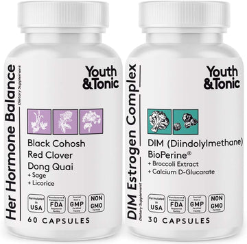 Youth & Tonic Menopause & Pms Support For Women Through Balanced Estrogen Metabolism – 90 Pills With Dim Black Cohosh Red Clover Dong Quai Soy Isoflavones