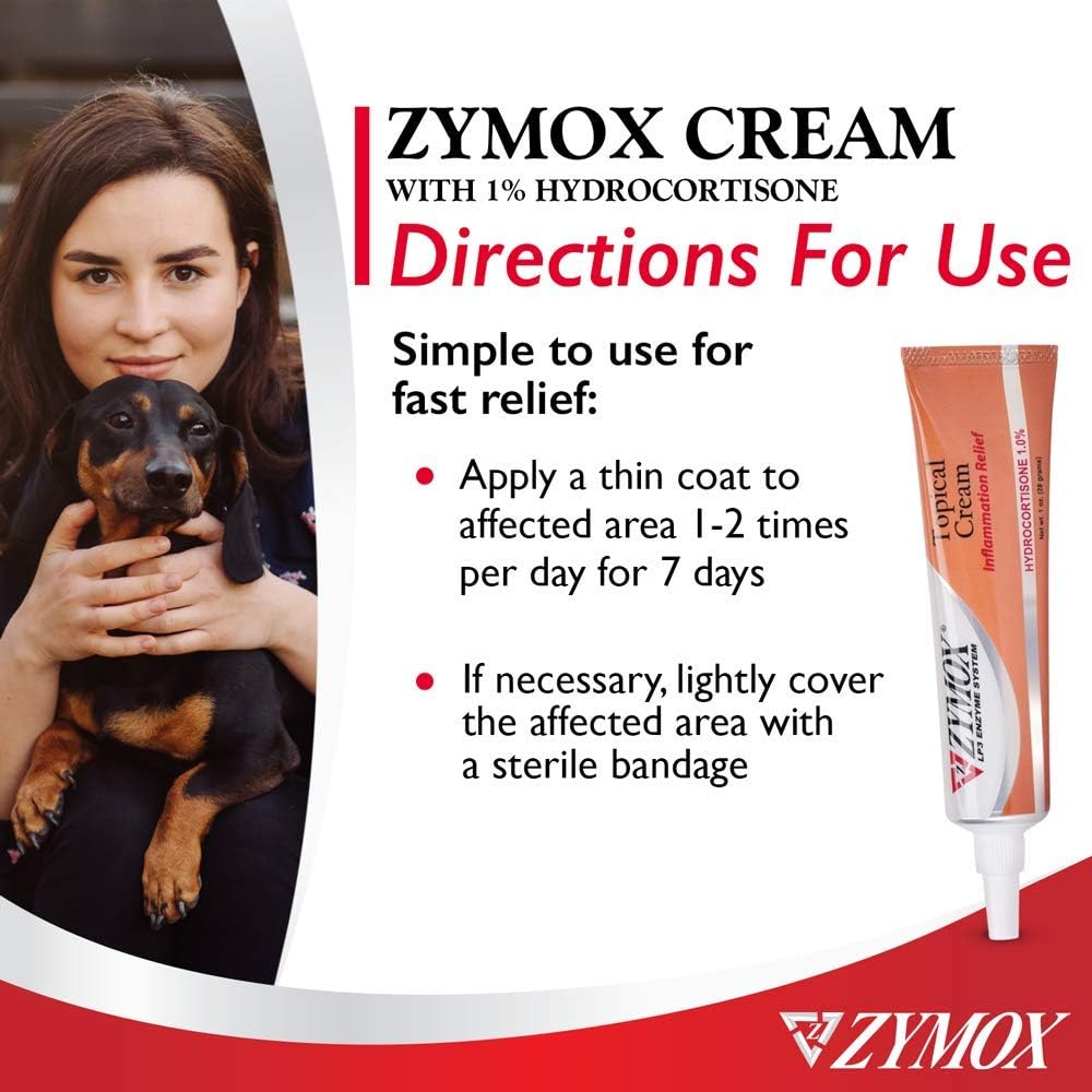Zymox Veterinarian Strength Topical Cream with 1% Hydrocortisone for Dogs and Cats, 1oz : Pet Itch Remedies : Pet Supplies