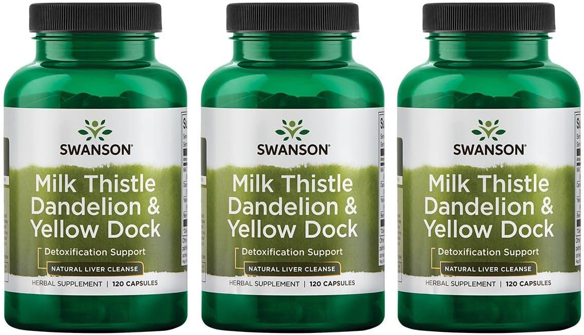 Swanson Milk Thistle, Dandelion & Yellow Dock - Herbal Liver Support Supplement - Natural Supplement Helping To Maintain Overall Health & Wellbeing - (120 Capsules) 1 Pack (3 Pack)