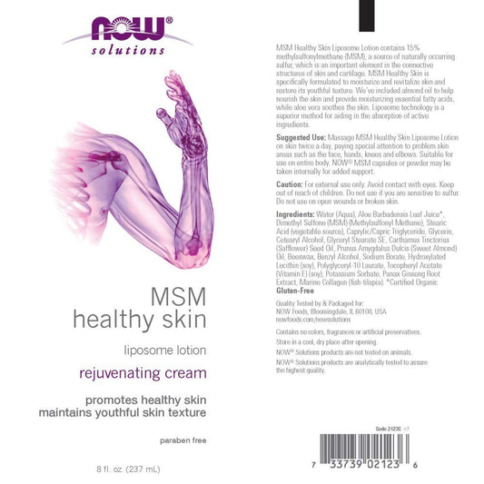 NOW Solutions, MSM Healthy Skin Liposome Lotion, Rejuvenating Cream with Almond Oil and Aloe, 8-Ounce