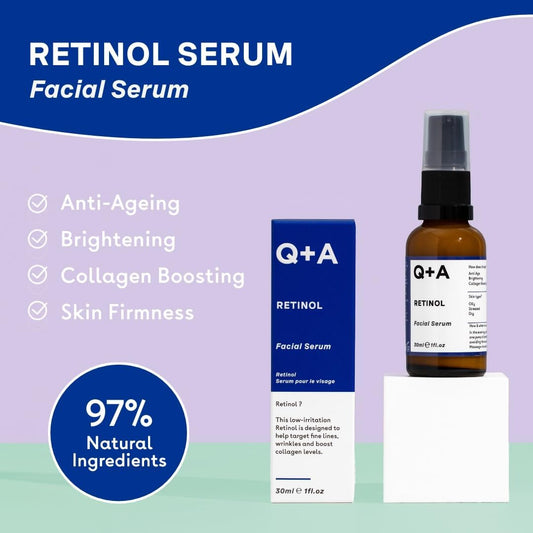 Q+A Retinol Facial Serum (30Ml), Face Serum Skincare With Retinol, Squalane & Bisabolol, Smooths Fine Lines, Evens Skin Tone & Boosts Radiance, Vegan & Fragrance Free