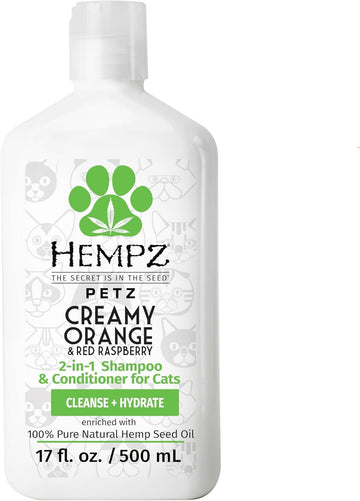 Hempz Petz, Cat Shampoo & Conditioner, Creamy Orange & Red Raspberry 2 In 1 Shampoo & Conditioner 17 Oz