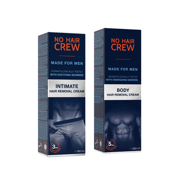 No Hair Crew | Intimate & Body Male Hair Removal Cream Bundle | Painless, Flawless, Soothing Depilatory for Manscaping Unwanted Coarse Male Hair