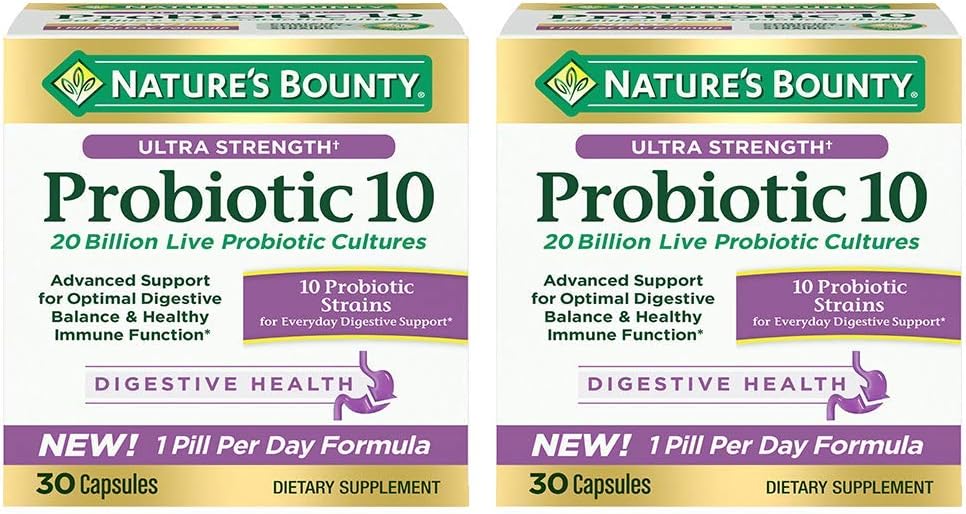 Nature'S Bounty Ultra Strength Probiotic 10 Twin Pack, Immune And Upper Respiratory Health, 30 Count (Pack Of 2)