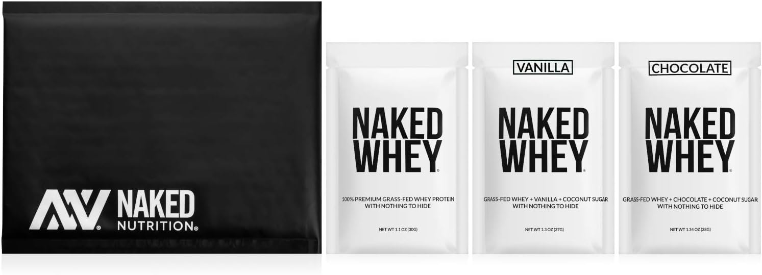 NAKED Whey Sample Pack - Unflavored, Chocolate, and Vanilla : Health & Household