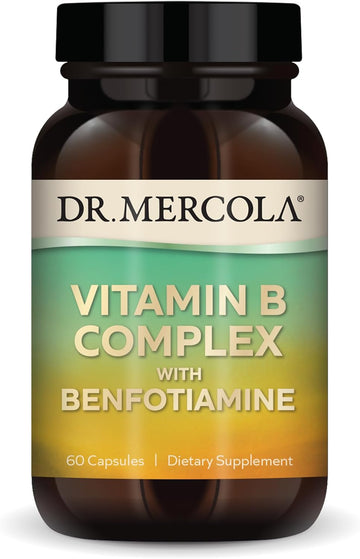 Dr. Mercola Vitamin B Complex with Benfotiamine Dietary Supplement, 30 Servings (60 Capsules), Supports Mood and Energy Production, Non GMO, Soy Free, Gluten Free10219